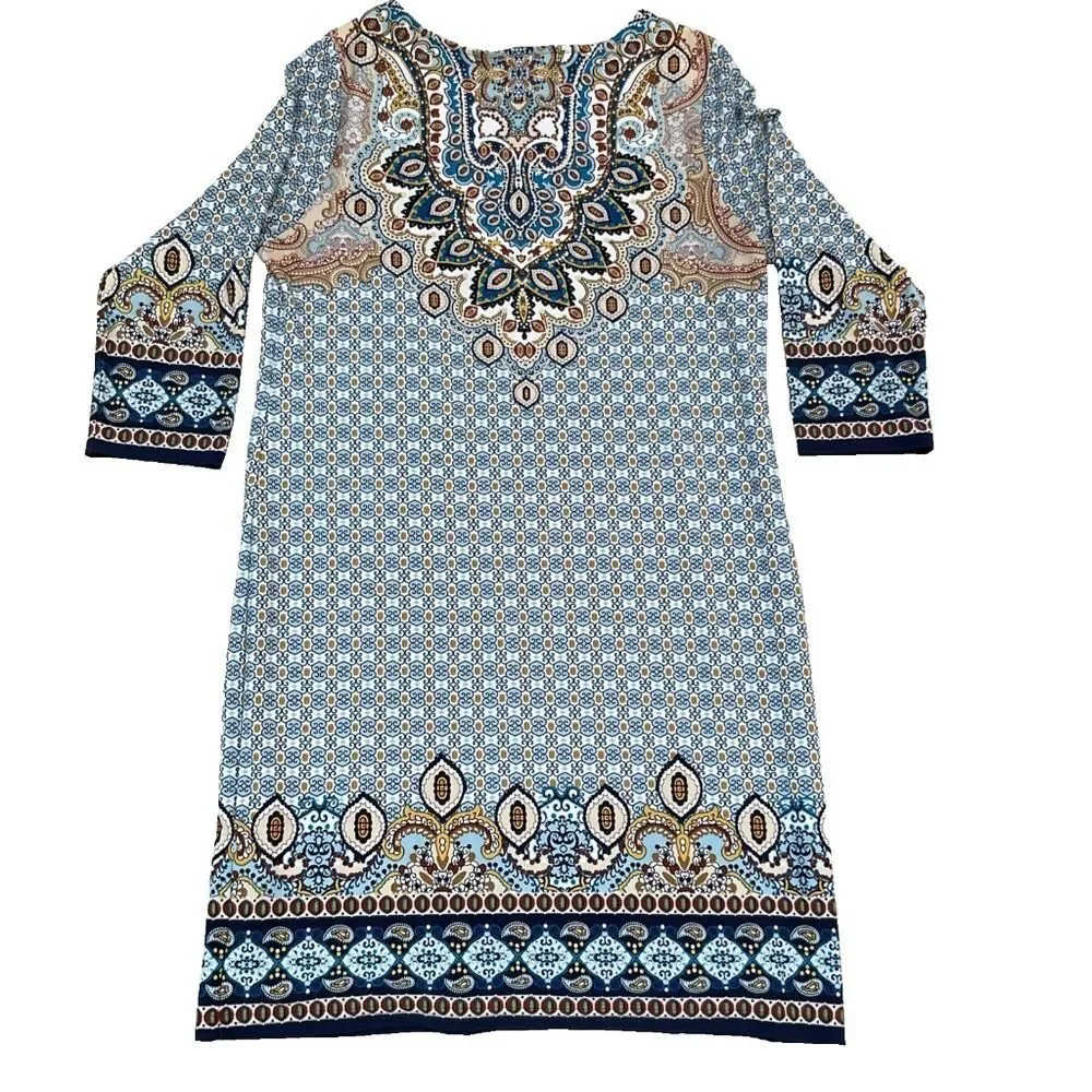 Chico's Powder Blue Paisley-Print Midi Shift Dress